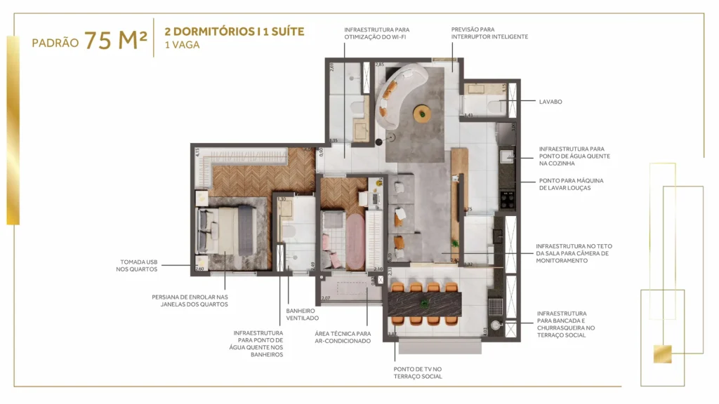 Planta 75m² padrão