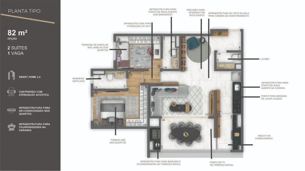 Planta Opção 82m²