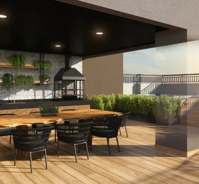 Ilustração Family House - área externa com SPA